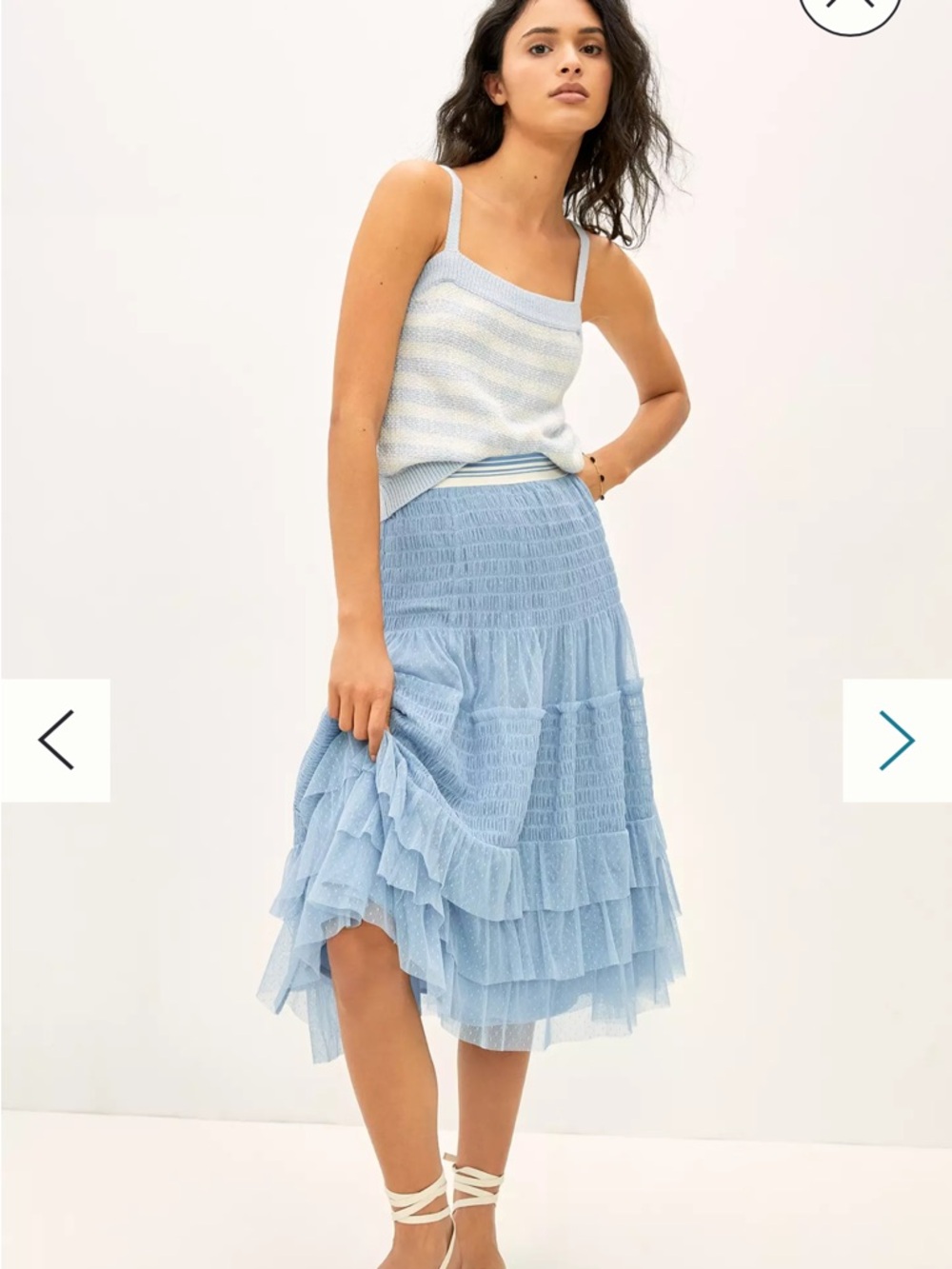 Anthropologie Pale Blue Tiered Midi Skirt